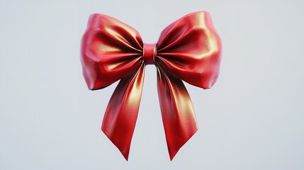 Red ribbon and bow with gold isolated against a white background