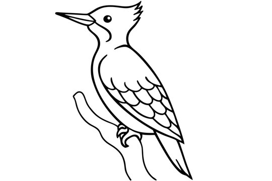 recommend clip art: woodpecker on tree profile with distinctive head line art vector silhouette on white background