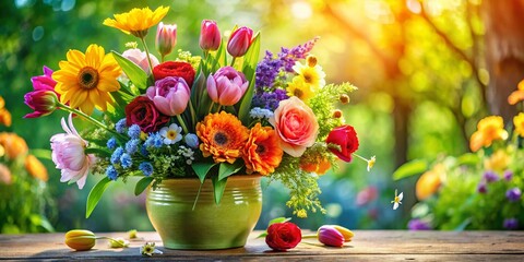 Captivating Candid Photography of a Bouquet of Flowers in a Lively Animation Style, Showcasing Vibrant Colors and Unique Floral Arrangements for Nature Lovers
