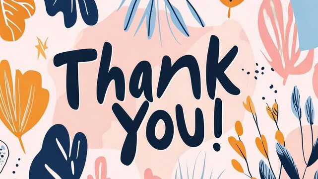 Aesthetic trendy "thank you" digital animation lettering. Minimalistic stylish floral illustration creative background. Handwritten greeting card, design symbolizing gratitude and appreciation.