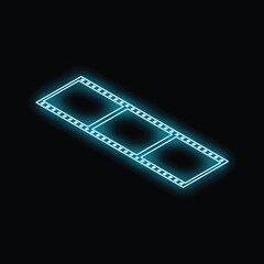 Blue neon film strip glowing on black background representing entertainment industry