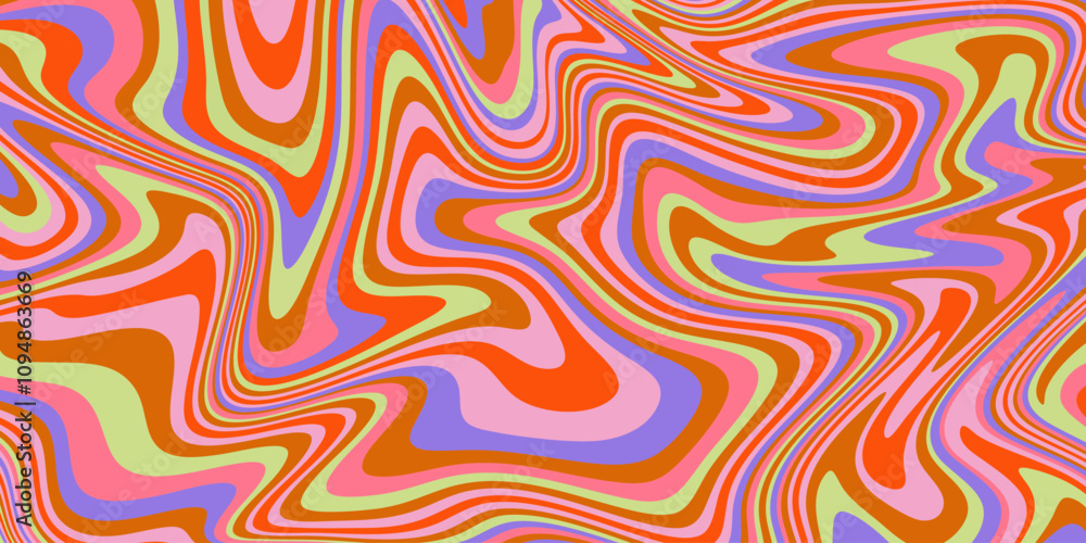 Aufkleber Cool Groovy Pattern Vector Design Texture. Psychedelic Abstract Liquid Wavy Retro Background.