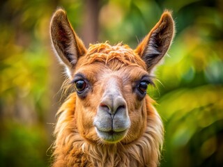 Fototapeta premium Captivating Close-Up of a Llama in a Natural Setting, Showcasing Its Intricate Fur and Expressive Eyes, Perfect for Nature Lovers and Animal Enthusiasts Alike