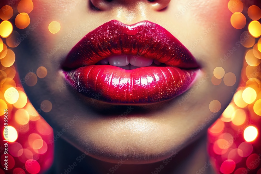 Aufkleber captivating close-up of beautiful lips with bokeh effect, emphasizing glossy texture and vibrant col