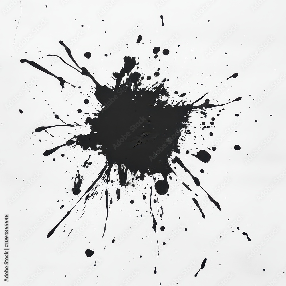 Aufkleber a black paint splatter on a white background, creating a bold and abstract visual effect.