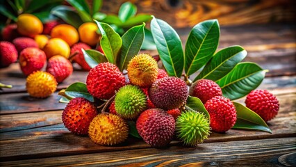 Captivating Close-Up of Fresh Banyan Tree Fruit on Rustic Wooden Table with Natural Lighting, Highlighting Texture and Vibrant Colors for Food Photography Lovers