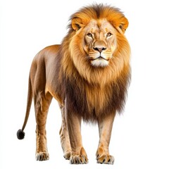 Fototapeta premium A majestic lion stands confidently, showcasing its powerful build and magnificent mane, embodying strength and pride.