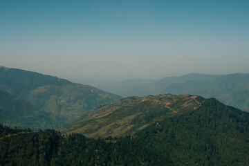 Fototapeta premium Aerial view of Bhedetar hill station in Dhankuta, Nepal.