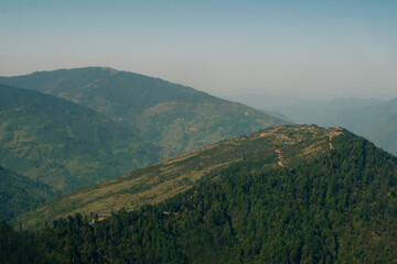 Aerial view of Bhedetar hill station in Dhankuta, Nepal.