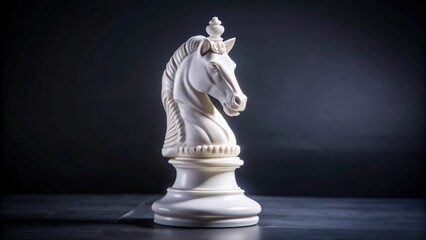 Obraz premium A White Chess Knight Piece on a Black Background