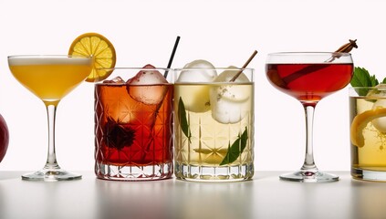 Collage images featuring various set cocktails each on an isolated background