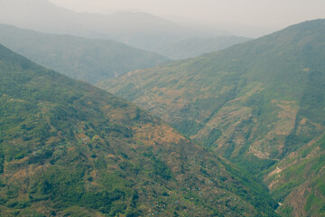 Fototapeta premium Aerial view of Bhedetar hill station in Dhankuta, Nepal.
