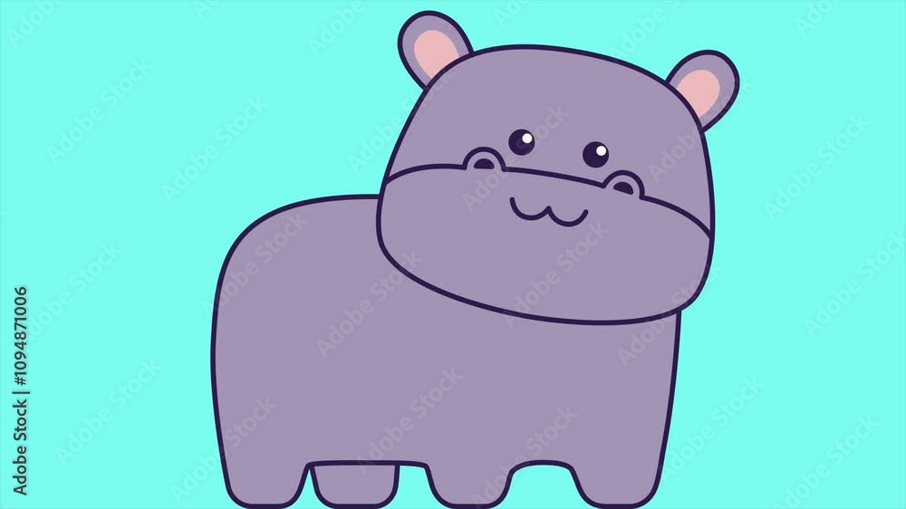 Poster cute little hippo. minimal modern seamless motion design. abstract loop animation