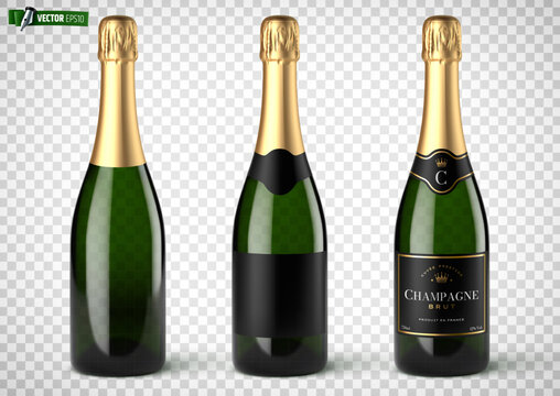 Vector realistic illustration of champagne bottles on a transparent background.