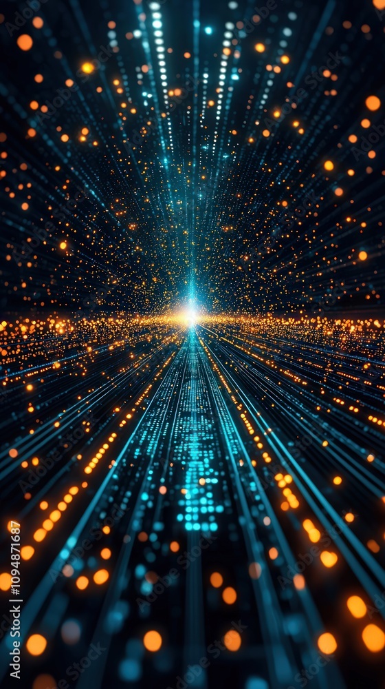 Poster exploring financial encryption digital landscape futuristic visualization cyber environment perspect