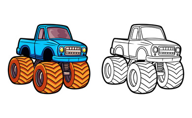 Cute monster truck cartoon line art coloring pages book for kids vector illustration © Vectoro