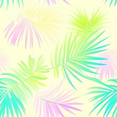 Fototapeta premium Tropical Pastel Paradise A Seamless Pattern of Delicate, Watercolor Palm Leaves for Designs