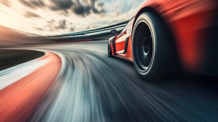 A race car speeding down the track, with motion blur emphasizing the incredible speed.
