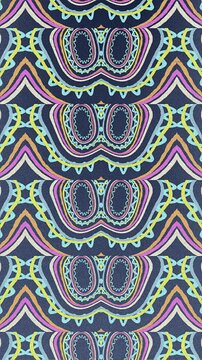 Colorful pattern with transformation of basic geometric shapes. Abstract art background. Digital seamless loop animation. 2d. Vertical
