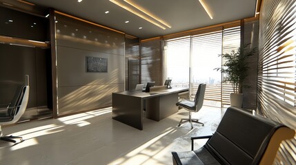 Modern Executive Office with Panoramic City View
