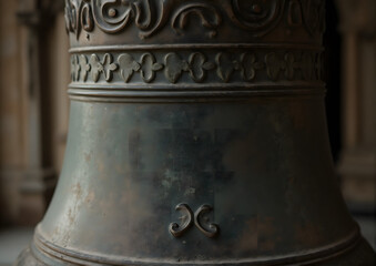 Obraz premium Orthodox Christmas bell with intricate details close-up on rustic background