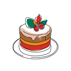 christmas cake line art hand drawn