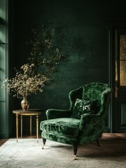 Emerald Velvet Armchair Interior Design Scene