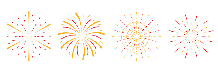 A set of fireworks in a flat style.Design concept for holiday banner, poster, flyer, greeting card.