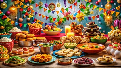 Fototapeta premium Captivating Food Photography for Internet Monday Shopping Carnival Promotion Featuring Delicious Dishes and Festive Arrangements to Attract Online Shoppers and Boost Sales