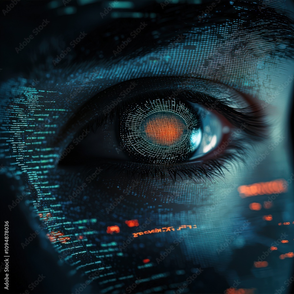 Poster scanning the future eye interaction with holographic technology in a futuristic setting