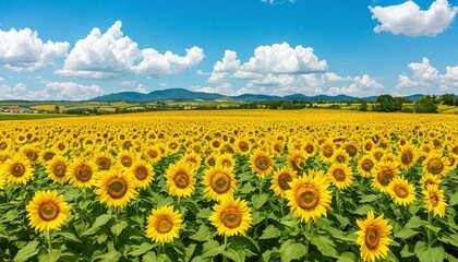 Obraz premium A field of sunflowers under a vivid blue sky.