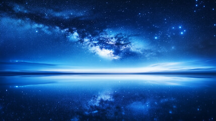 Fototapeta premium Magnificent Milky Way Galaxy Over Water Surface, Night Sky Background