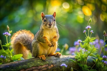 Obraz premium Captivating Fox Squirrel in Natural Habitat Showcasing Lush Foliage and Vibrant Colors, Perfect for Nature Enthusiasts and Wildlife Photography Lovers