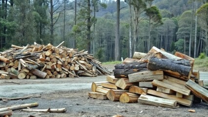Two Stacks of Firewood in a Forest Clearing