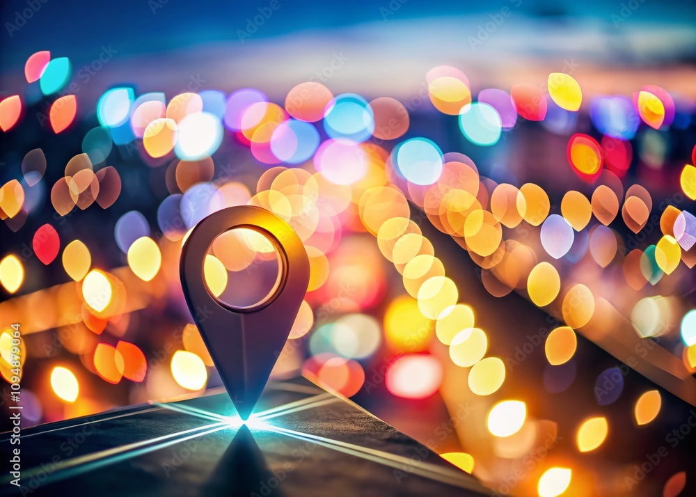 Aufkleber captivating gps symbol surrounded by stunning bokeh effect in a dreamy urban setting for modern navi