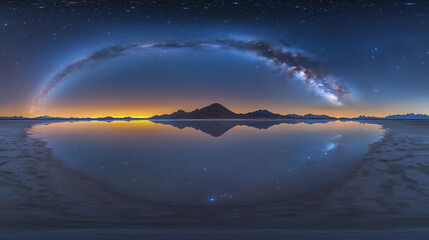 Magnificent Milky Way Galaxy Over Water Surface, Night Sky Background