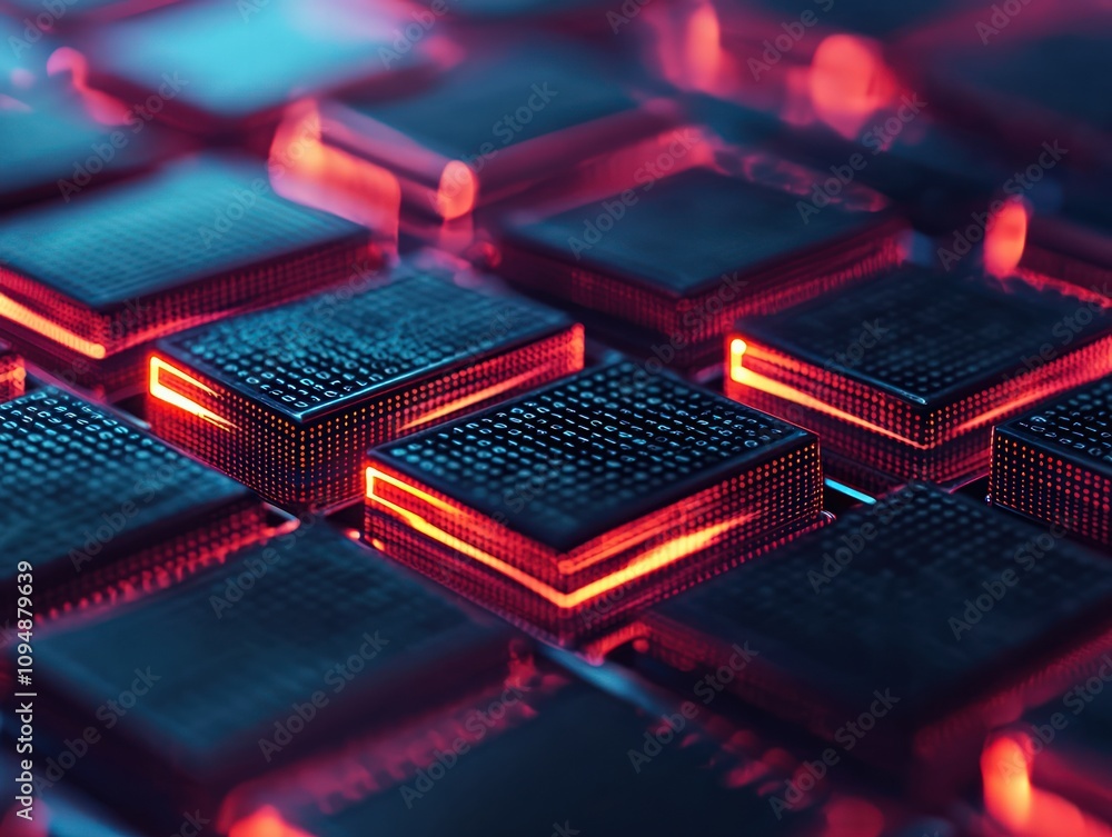 Poster glowing holographic code blocks digital space visual art high-tech environment futuristic viewpoint 