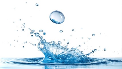 Air Bubble and Splash in Blue Water on White Background, Blue Water Splash with Bubbles on White Isolated Background
