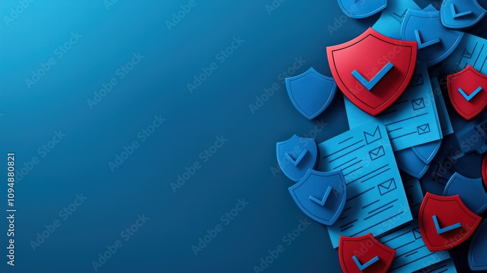Poster enhancing data protection privacy policy concepts document with shields digital environment informat