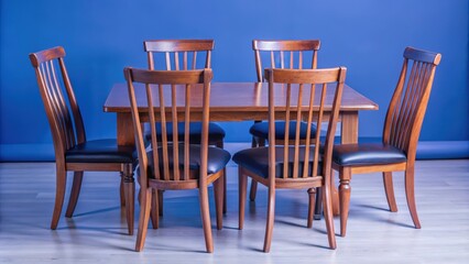 Wooden Dining Set with Blue Wall Background