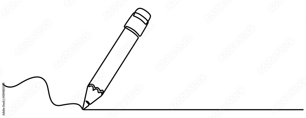 Poster pencil vector illustration with continuous one single line drawing isolated on white background. pen