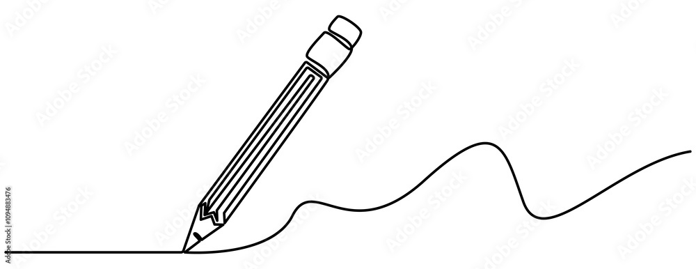 Poster pencil vector illustration with continuous one single line drawing isolated on white background. pen