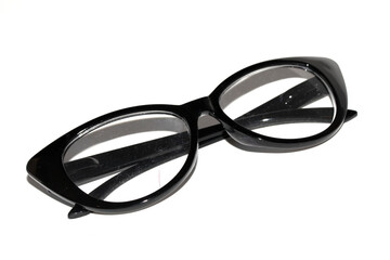 Close Up of Black Eye Glasses on White Background