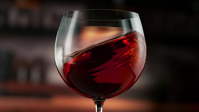 Super Slow Motion Detail Shot of Spinning Red Wine in Glass at 1000fps.
