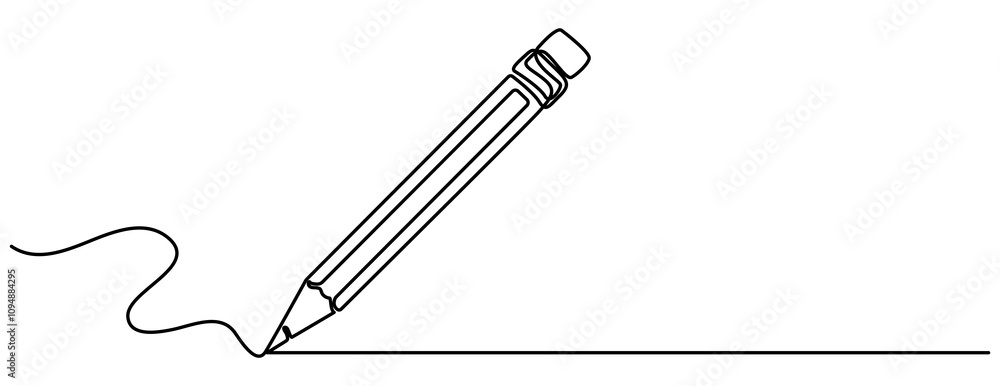 Poster pencil vector illustration with continuous one single line drawing isolated on white background. pen