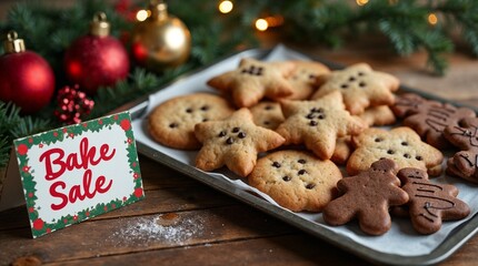 Christmas cookies with chocolate chips at a holiday bake sale
