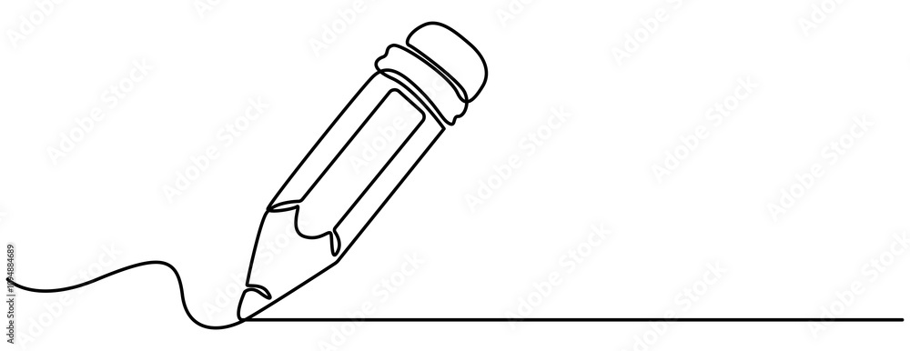 Poster pencil vector illustration with continuous one single line drawing isolated on white background. pen