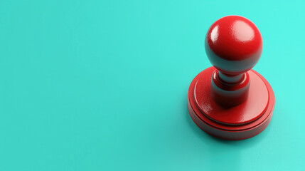 3D render of red rubber stamp icon on turquoise background, perfect for adding personal touch to documents or designs. glossy finish enhances its visual appeal