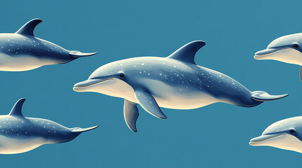 Obraz premium On a pastel blue background, small silhouettes of dolphins are arranged in a pattern