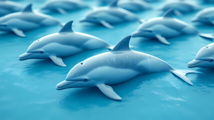 Obraz premium On a pastel blue background, small silhouettes of dolphins are arranged in a pattern